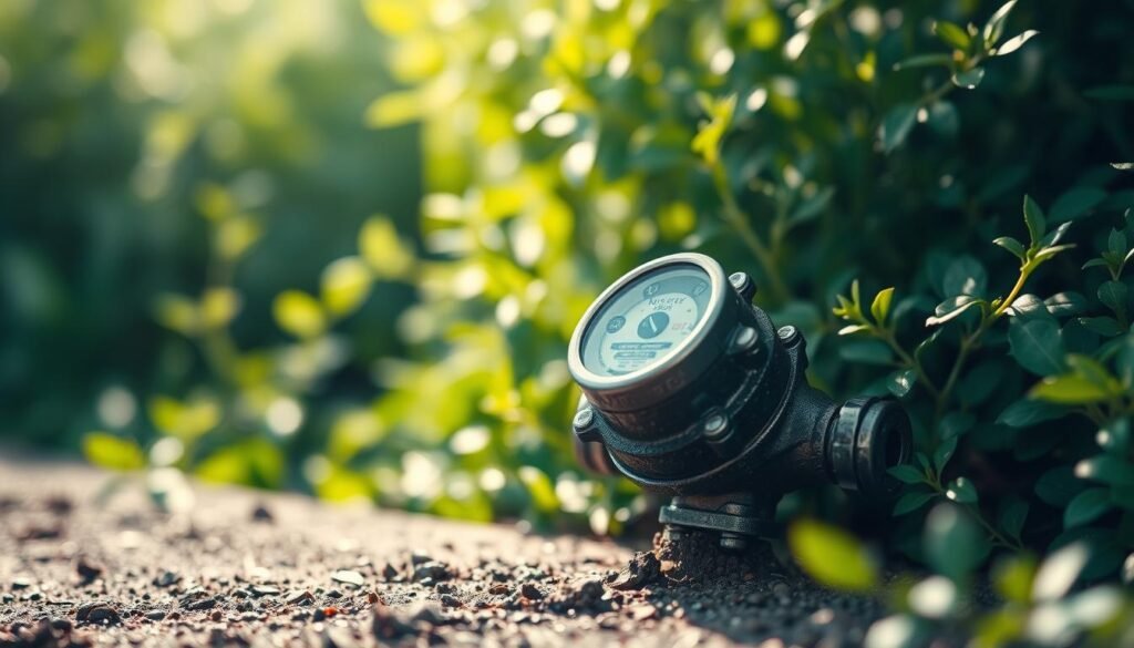 An early detection of water leaks, capturing the importance of prompt action. A serene scene showcases a water meter in the foreground, surrounded by a lush, verdant background. Soft, natural lighting illuminates the meter, emphasizing its significance. The composition is balanced, with clean lines and a sense of tranquility, conveying the proactive nature of early leak detection. Subtle details, such as the texture of the meter's surface and the delicate foliage, add depth and realism to the image. The overall atmosphere exudes a sense of responsibility and environmental stewardship, highlighting the benefits of addressing water leaks in a timely manner. An early detection of water leaks, capturing the importance of prompt action. A serene scene showcases a water meter in the foreground, surrounded by a lush, verdant background. Soft, natural lighting illuminates the meter, emphasizing its significance. The composition is balanced, with clean lines and a sense of tranquility, conveying the proactive nature of early leak detection. Subtle details, such as the texture of the meter's surface and the delicate foliage, add depth and realism to the image. The overall atmosphere exudes a sense of responsibility and environmental stewardship, highlighting the benefits of addressing water leaks in a timely manner.